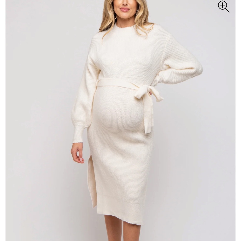 Pink Blush Ivory Side Slit Maternity Sweater Midi Dress - Picture 2 of 6